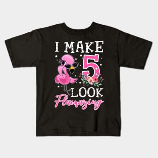 Kids I Make 5 Look Flamazing Flamingo Birthday T-Shirt Kids T-Shirt